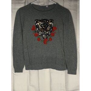 The Childrens Place Long Sleeve Tiger SequinsRose Gray Sweater Girls Size Large